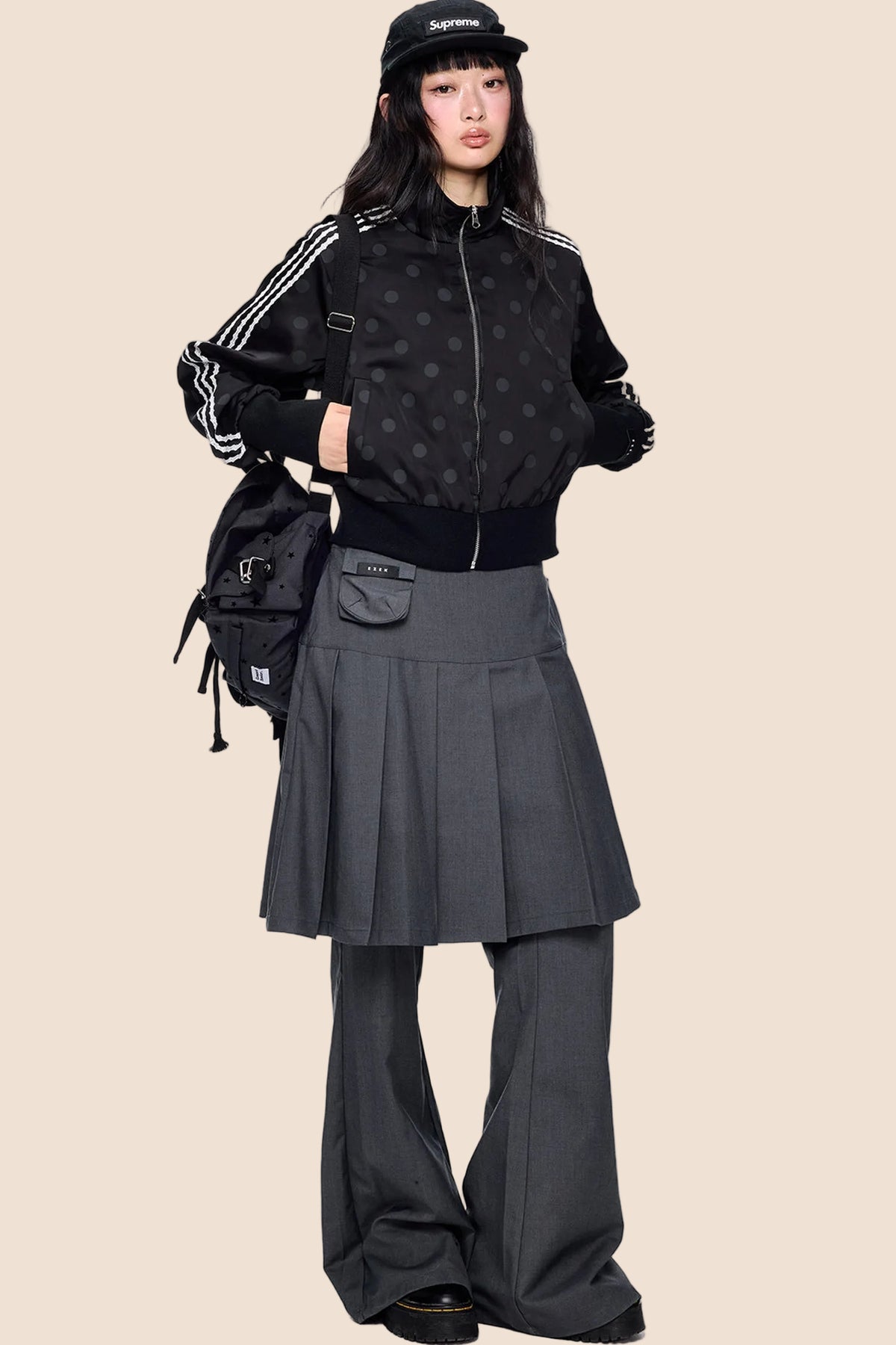 Polka Dot Print Side Stripe Jacket