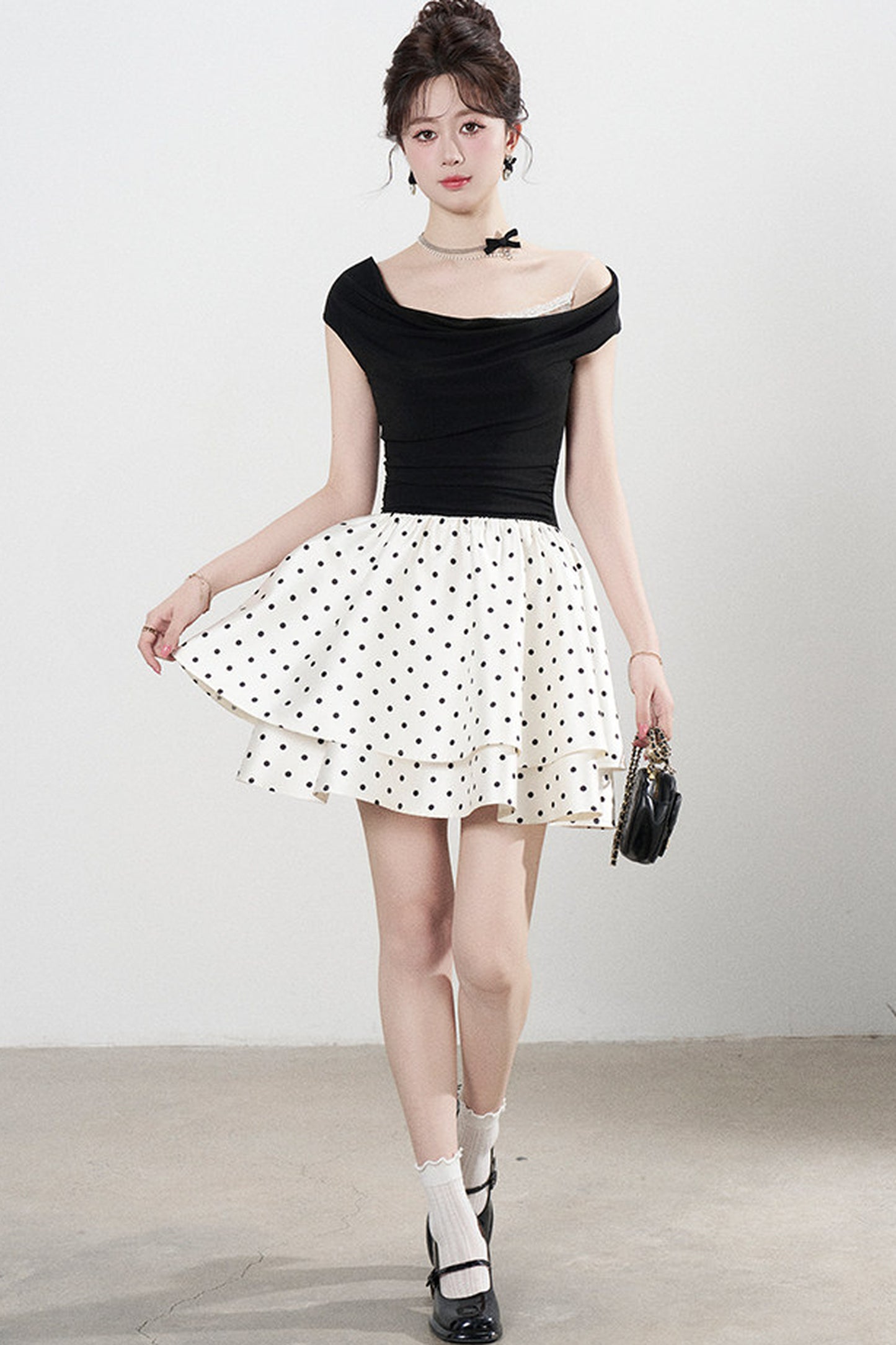 French Polka Dot A-Line Dress