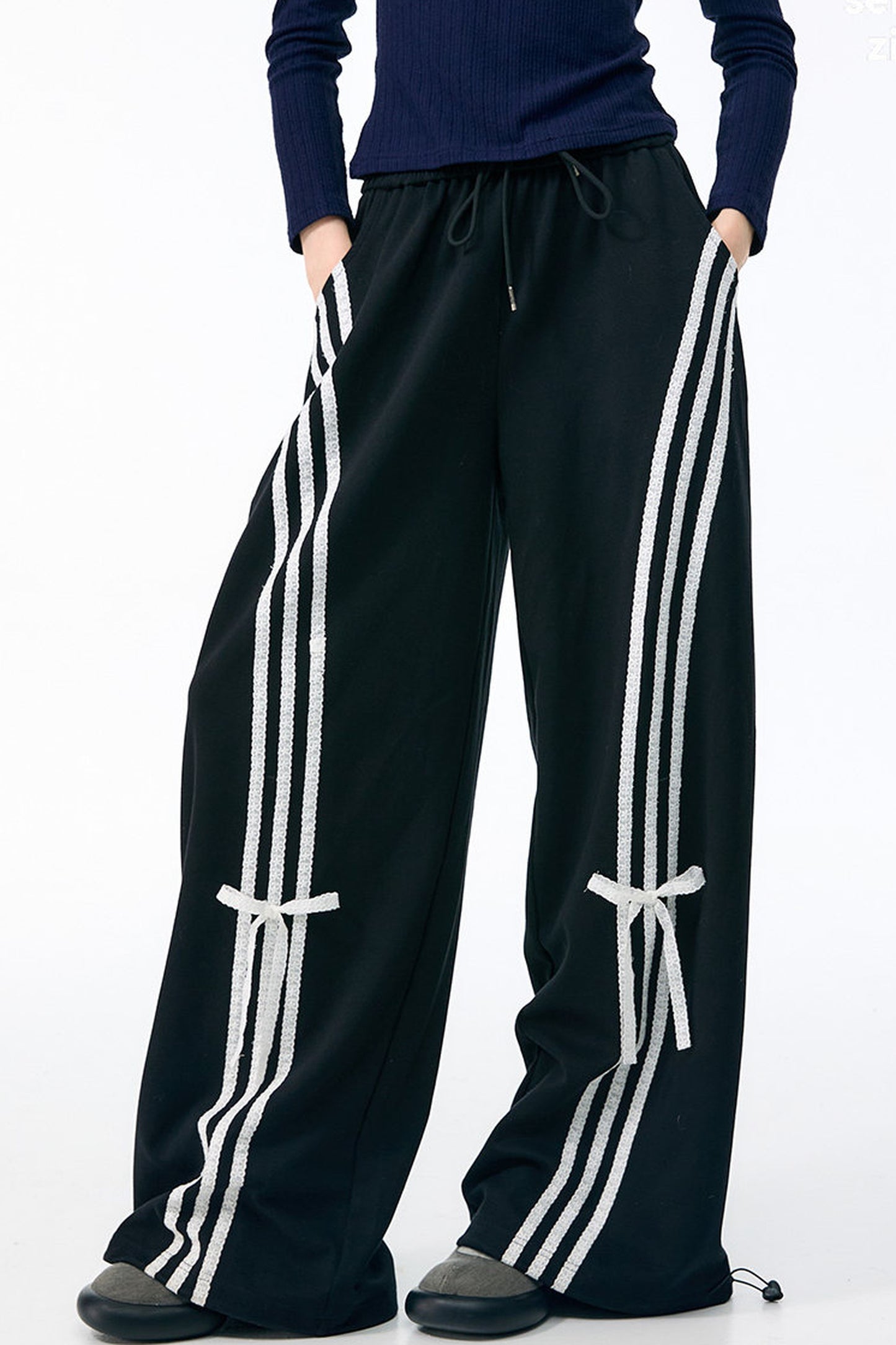 White Butterfly Wide-Leg Sweatpants