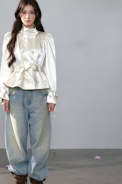 Satin Pleated Short Top and Skirt Set-Up