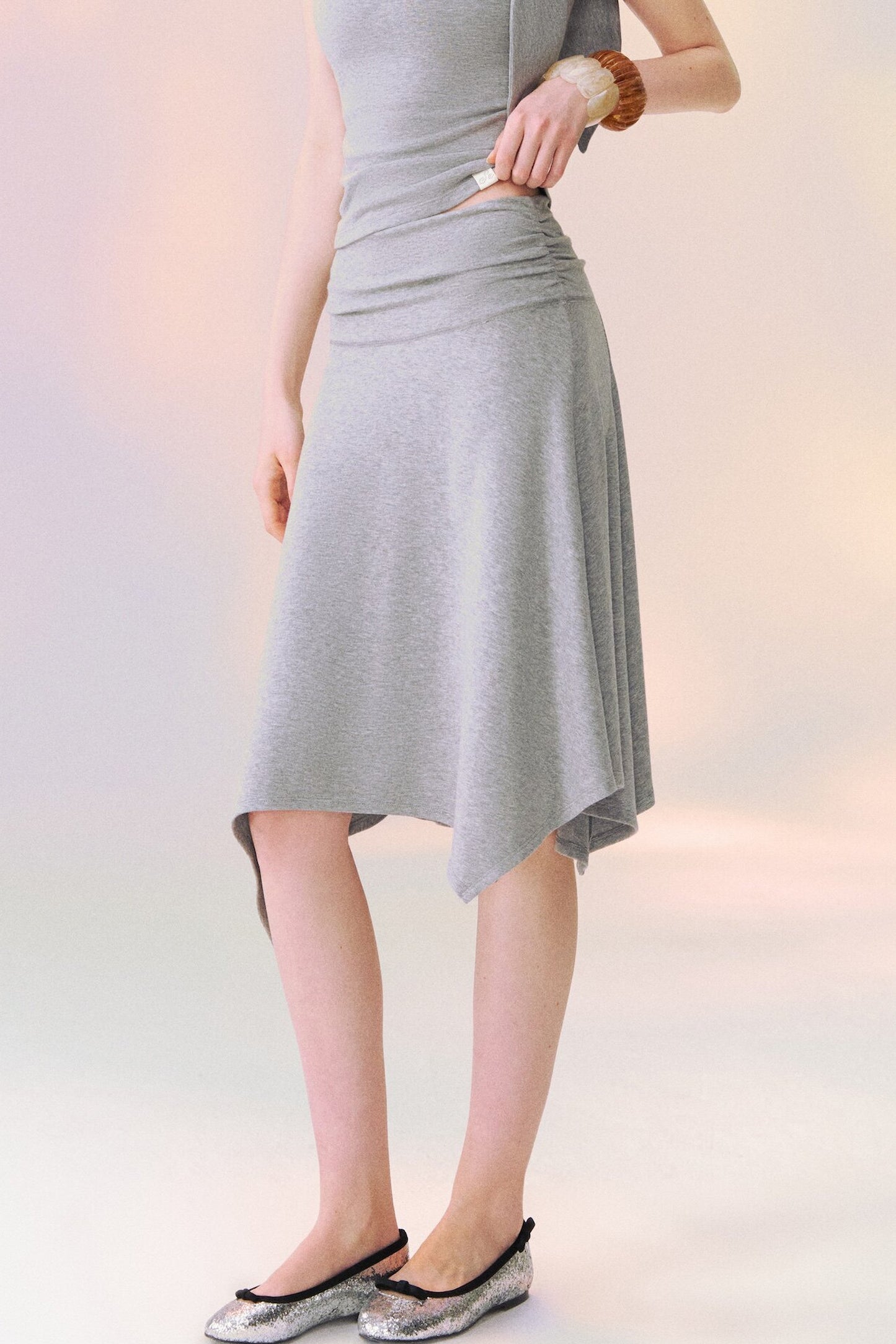 Ribbon Tie Sleeveless Top and Asymmetrical Skirt Set-Up