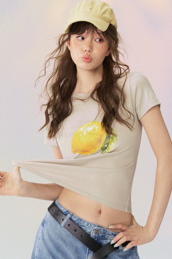 Lemon Print Short-Sleeved Blouse