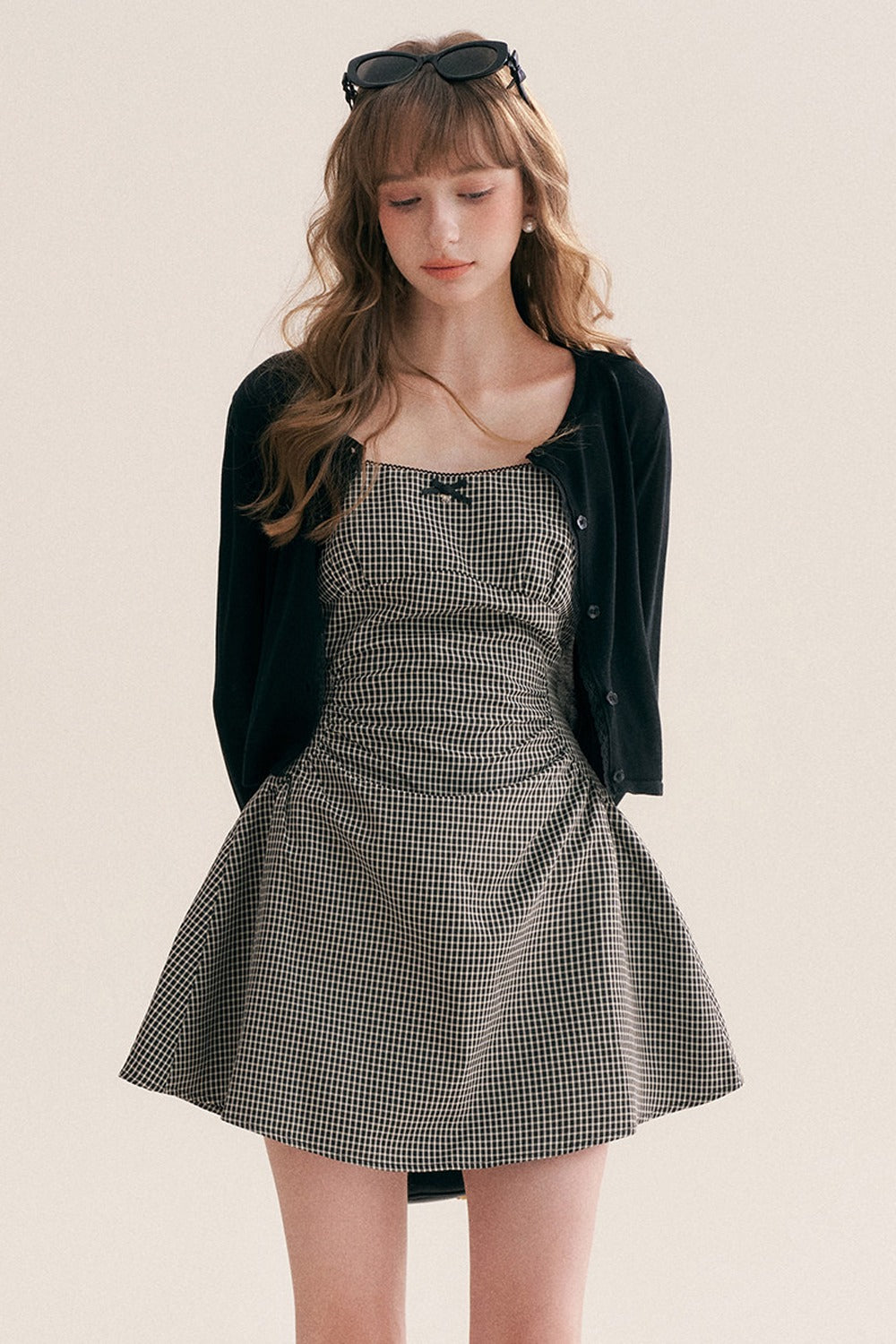 Black White Check Dress and Cardigan Set-Up