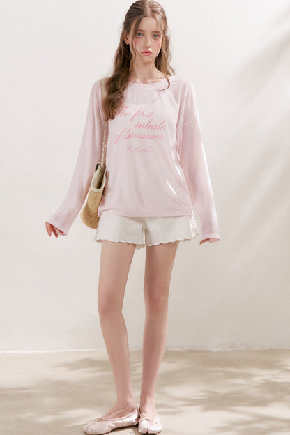 Blusa in lino con stampa a lettere e fiocco di neve