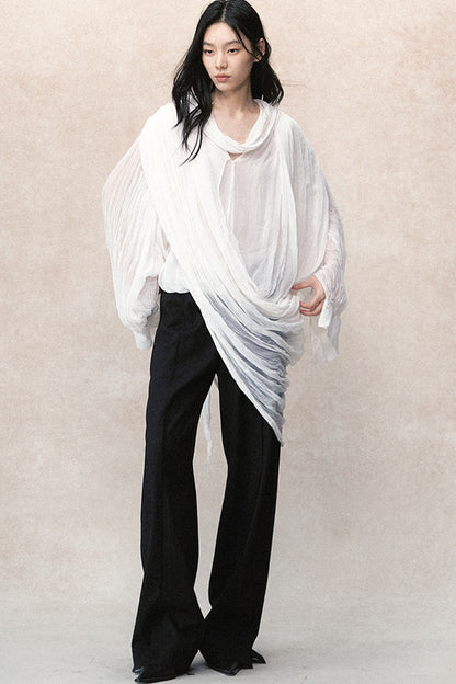 Irregular Pleated Layered Blouse