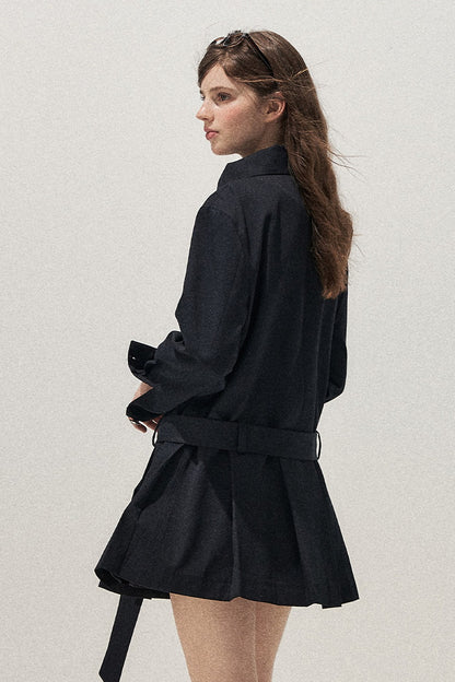 Navy Blue Napoleon Buckle Trench Coat