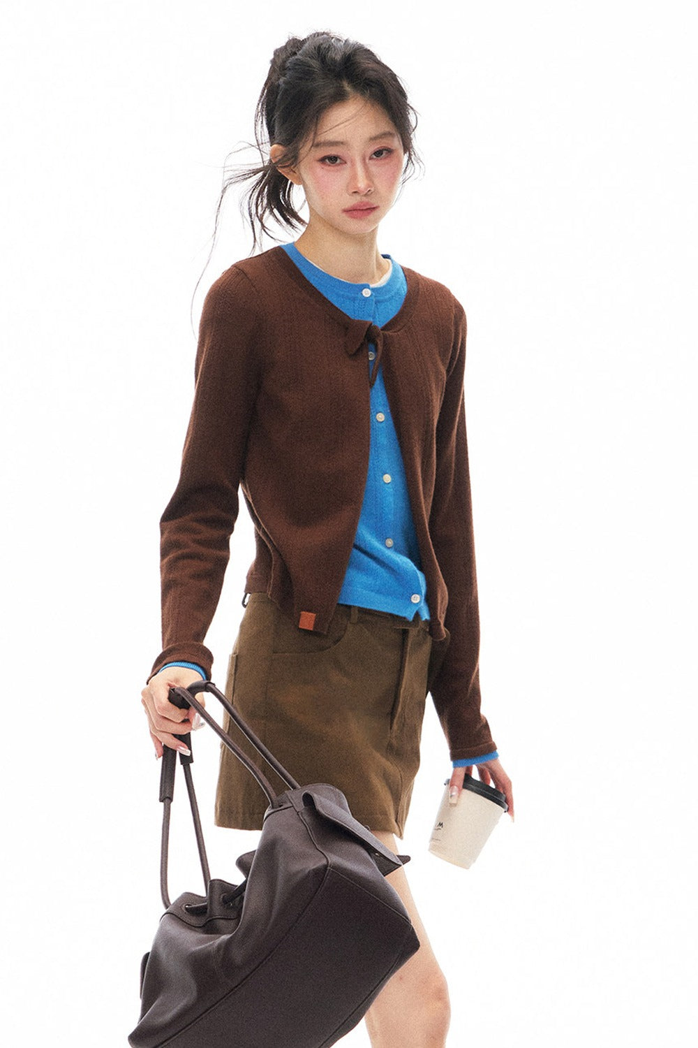 Braunes Lagenlook-Strickoberteil und Rock-Set