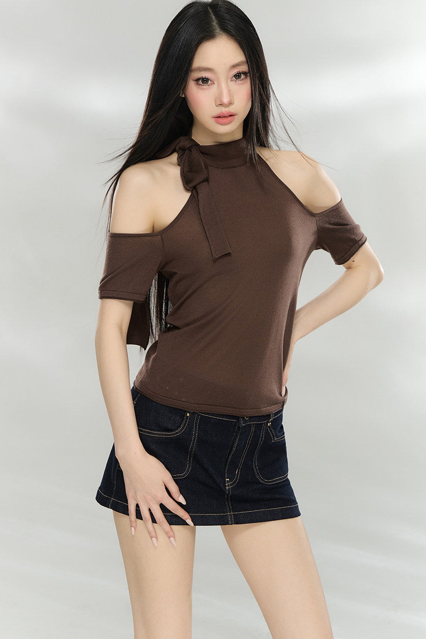 Woolen Off-Shoulder Patchwork Top