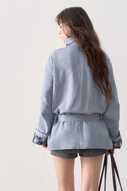 Mint Plaid Patchwork Trench Coat