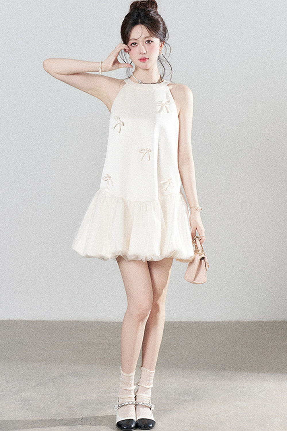 Apricot Halter Mesh Dress