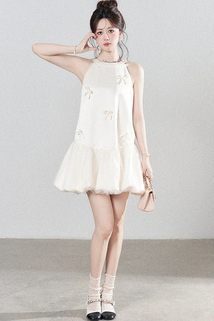 Apricot Halter Mesh Dress