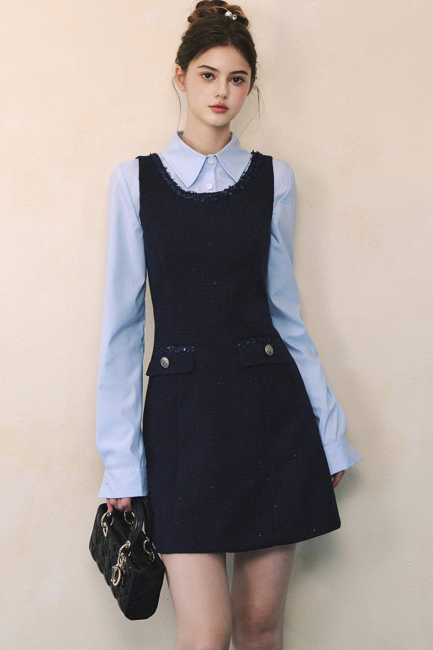 Blue Long-Sleeve Shirt Navy Dress Set-Up
