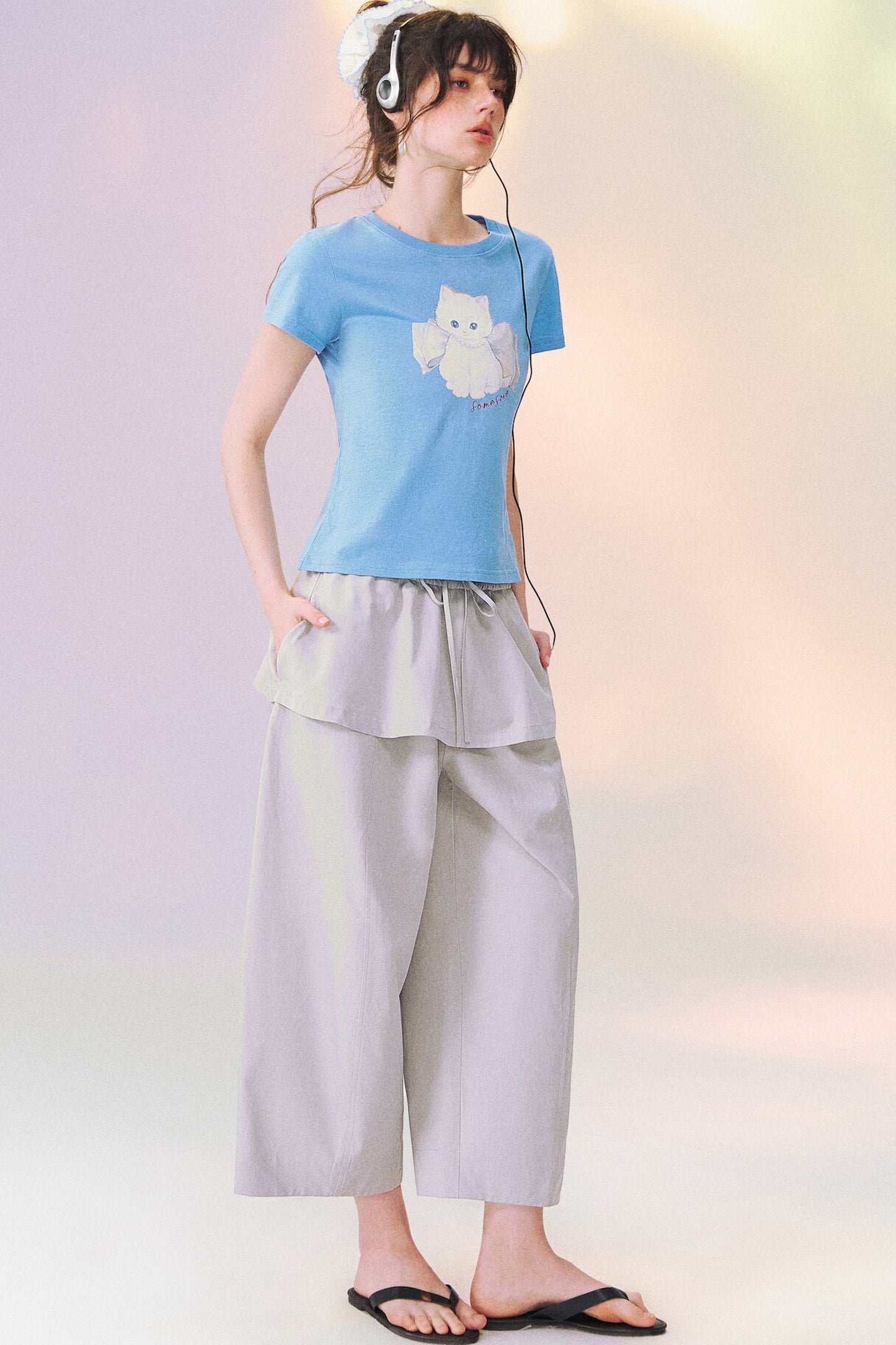Layered-Look Skirt Overlay Wide Pants