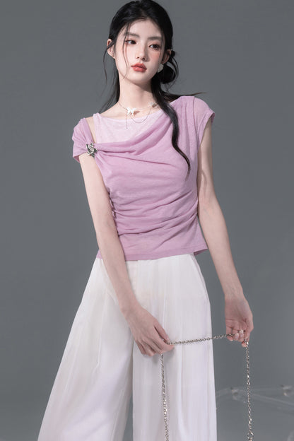 Layered Asymmetrical Linen Vest Set