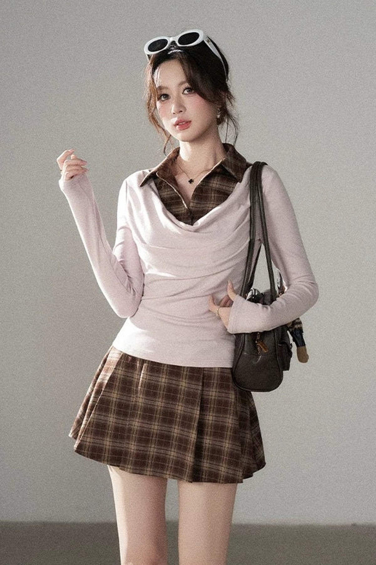 Plaid Knit Top and Skirt Set-Up