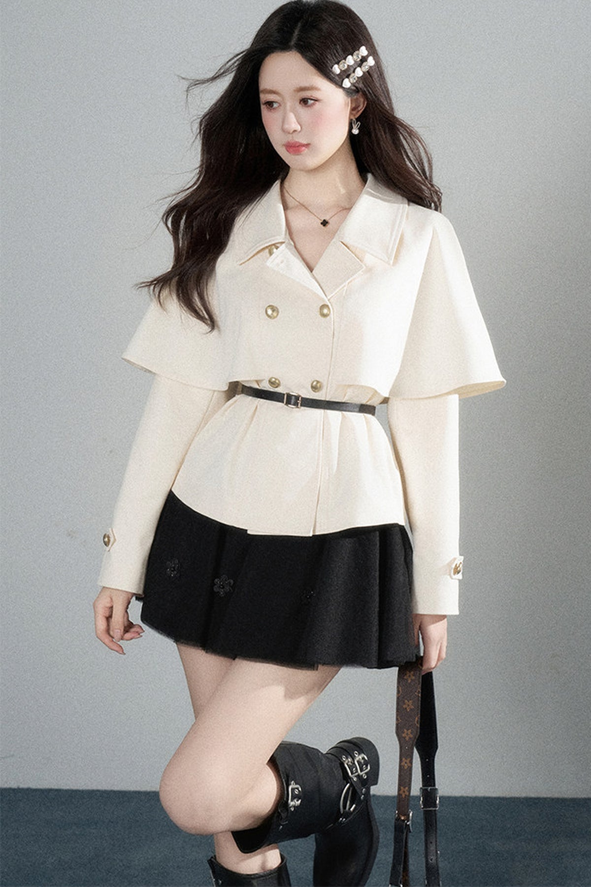 White Double-Breasted Cape Jacket