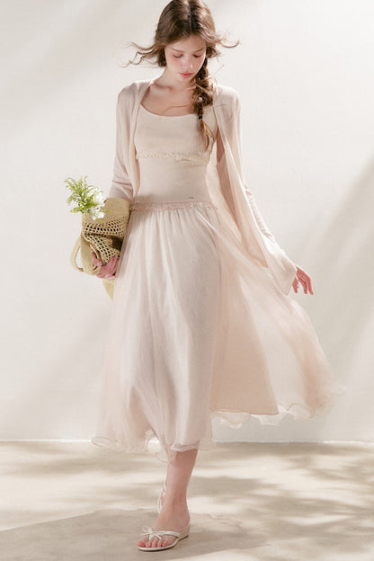 Thin Loose Knit Lace Cardigan and Cami Set