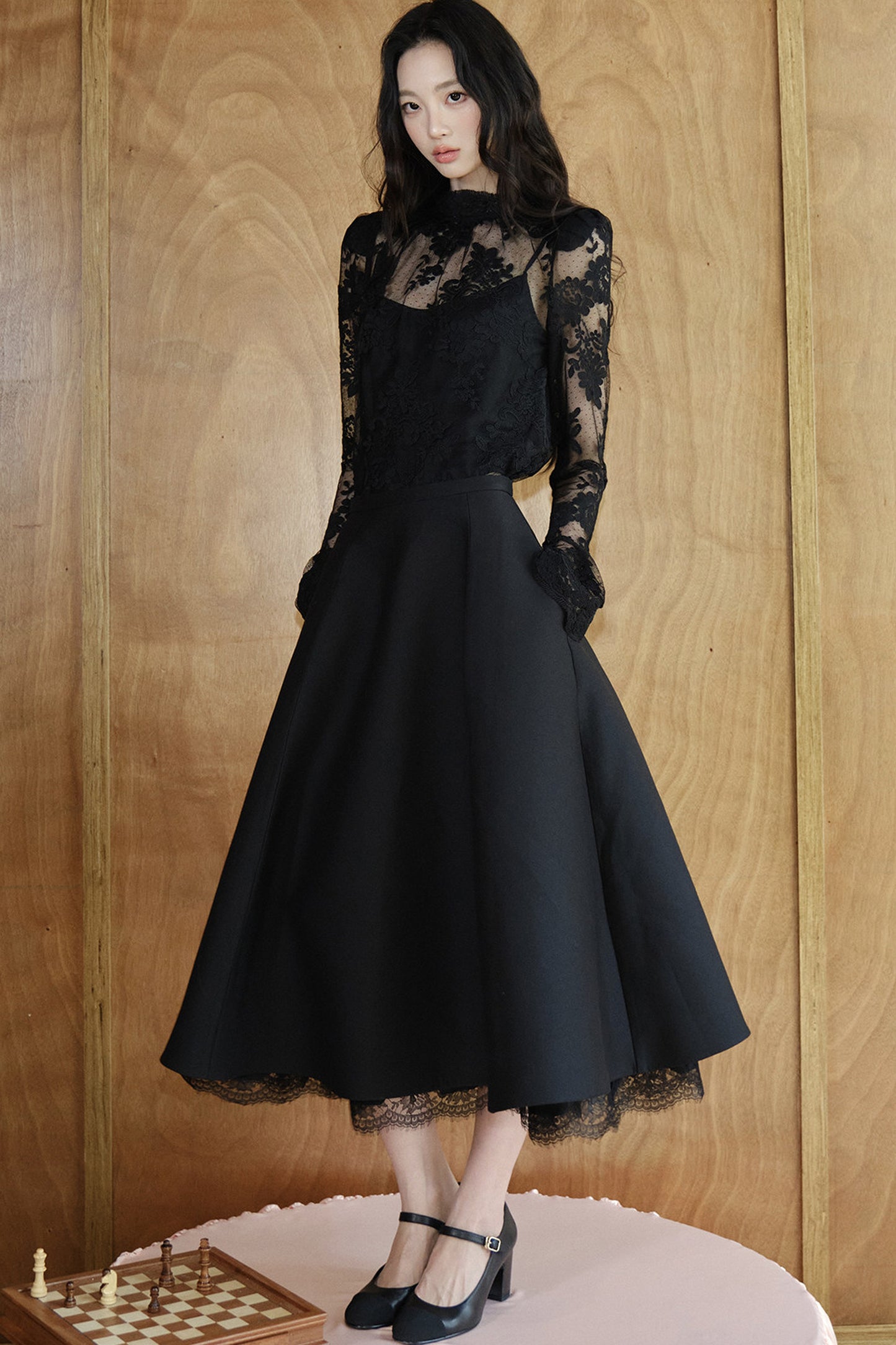 Blusa in rete e pizzo francese