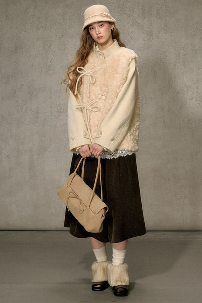 Fluffy Layered-Look Mid-Length Woolen Jacket