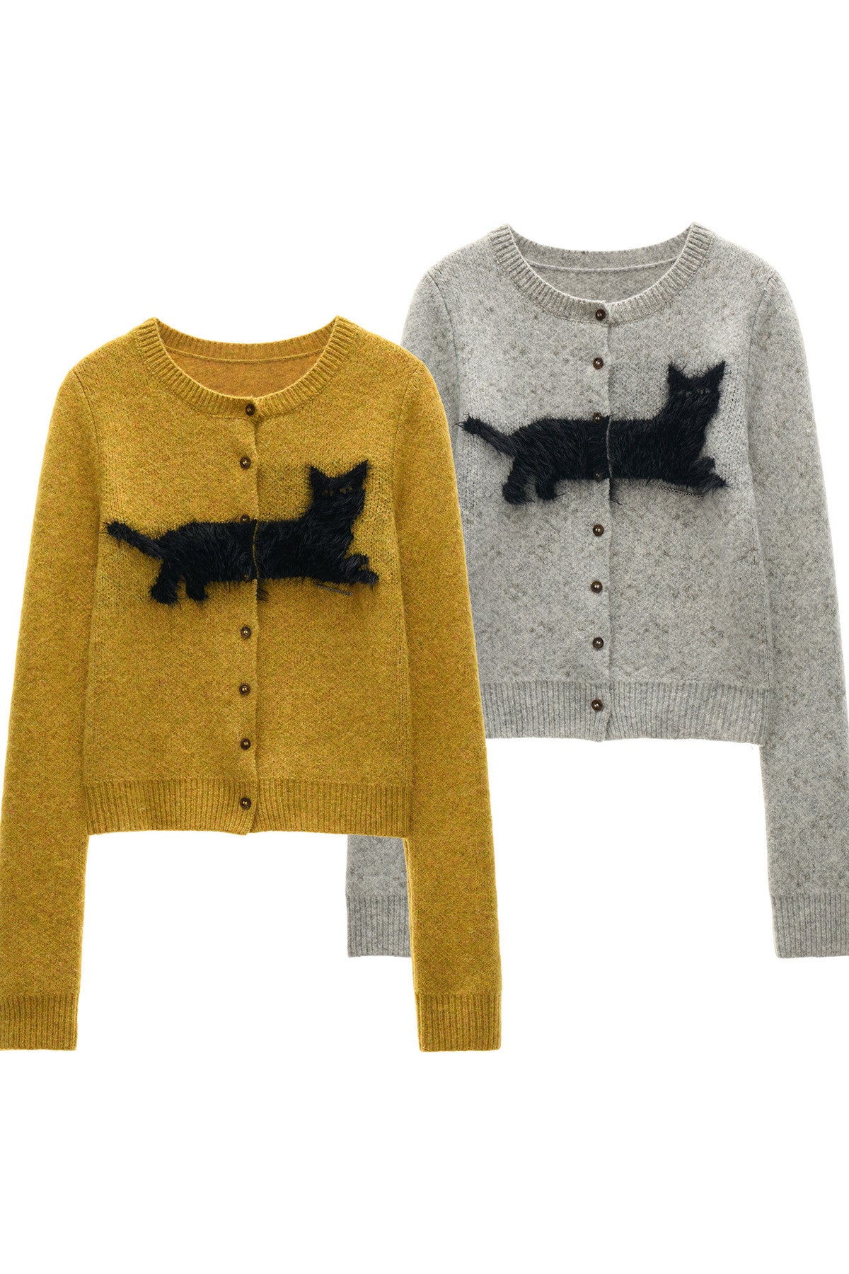 Cat Jacquard Button Knit Cardigan
