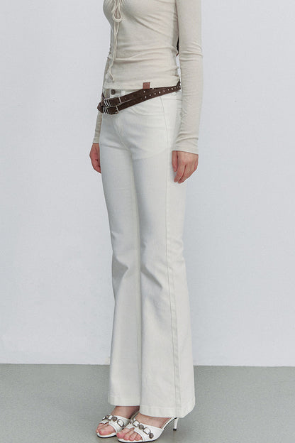 White Bamboo Texture Flared Denim Pants