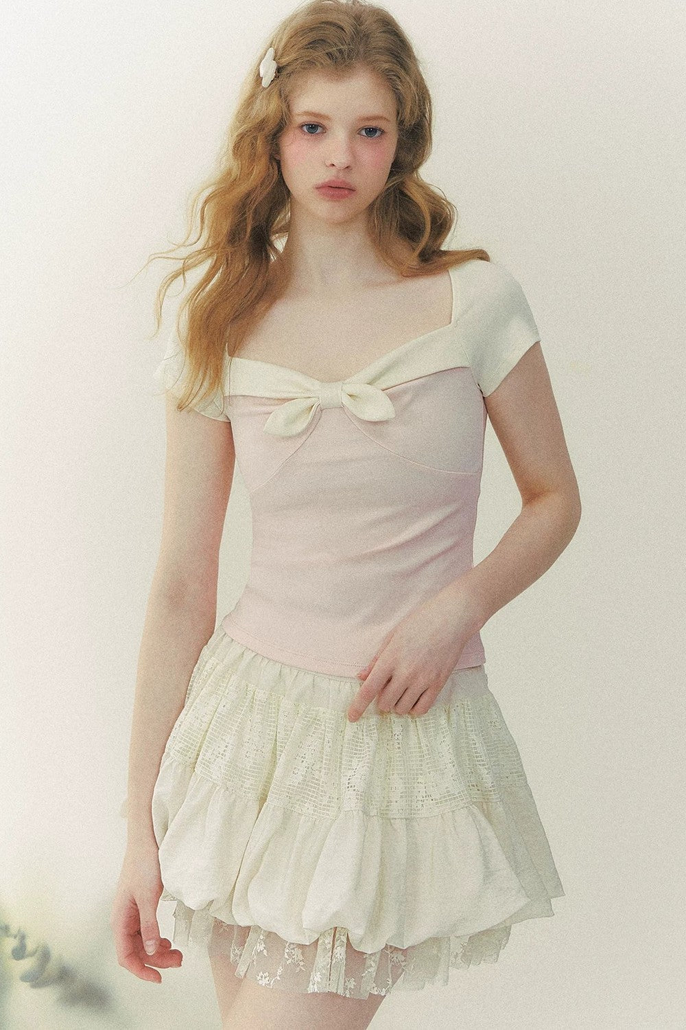 Preppy Square Neck Bow Tie Top
