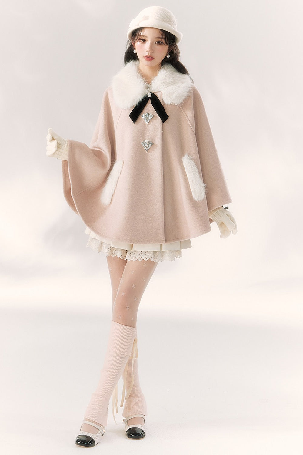 Luxurious Fur Collar Cape