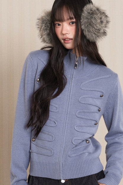 Napoleon Style Zipper Knit Cardigan