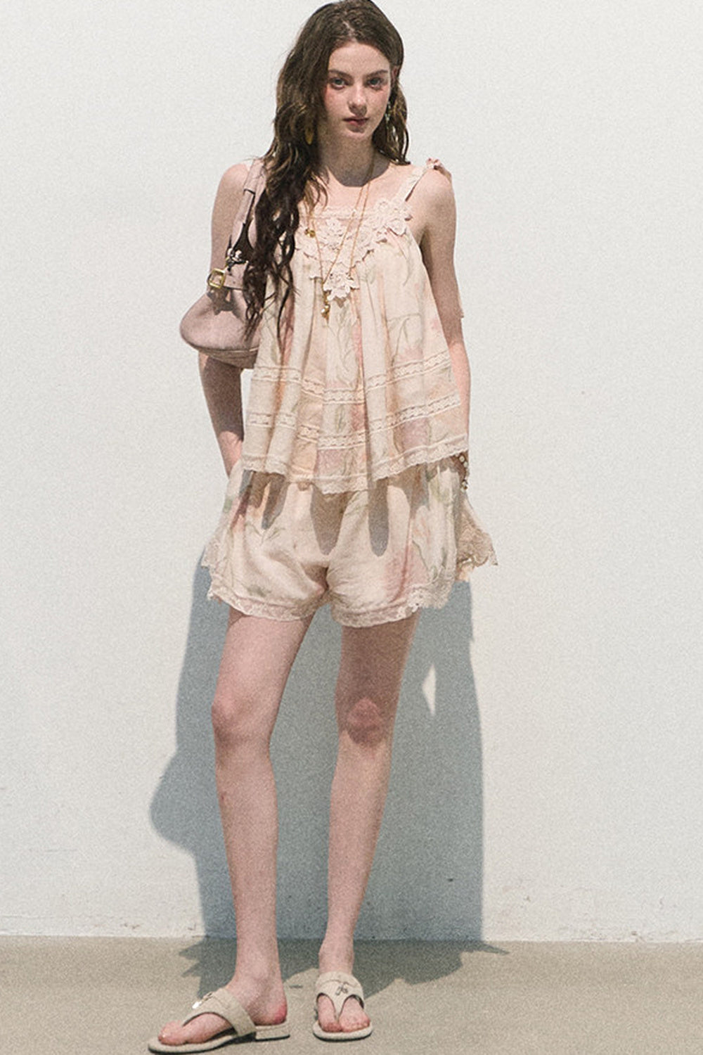 Acetate Linen Backless Camisole Set-Up