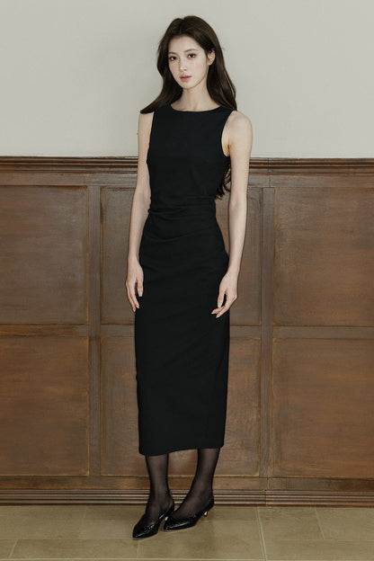 Sleeveless Waist-Cinching Long Dress
