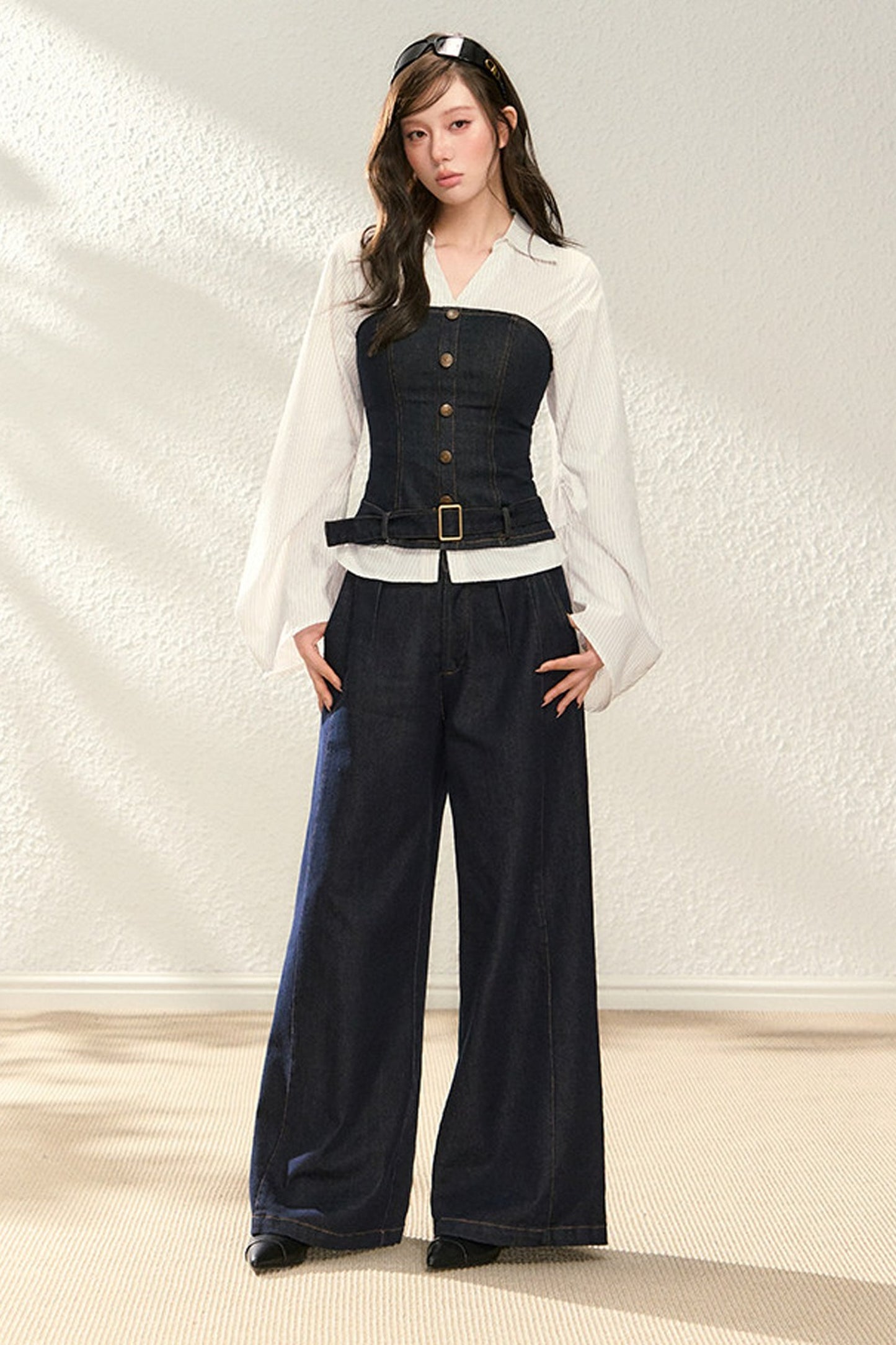 Color-Blocked Denim Two-Piece Set