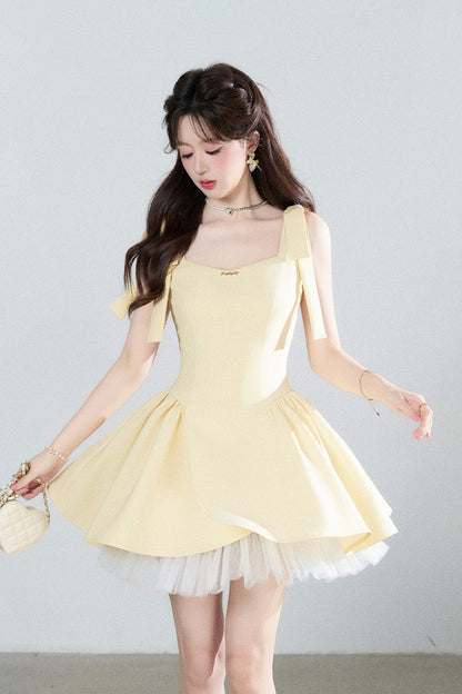 Yellow Mesh Spliced Dress