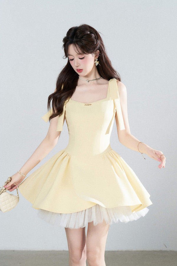 Yellow Mesh Spliced Dress