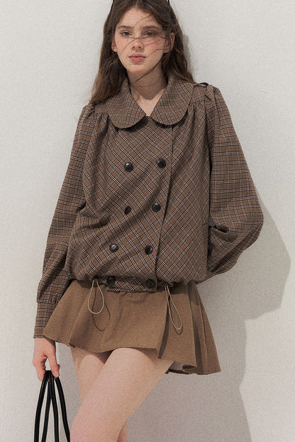 Brown Doll Collar Trench Coat and Skirt Set-Up