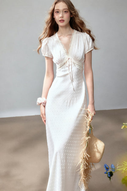 Polka Dot Satin Lace Long Dress