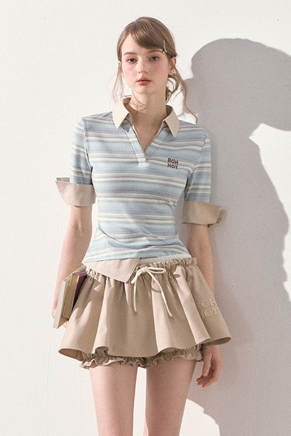 Embroidered Low-rise Drawstring Puff Skirt