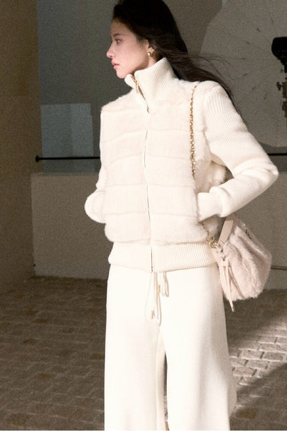 White Duck Down Knitted Patchwork Jacket