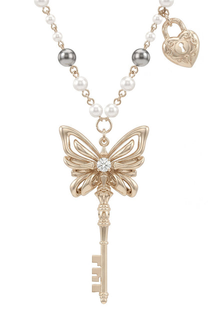 Butterfly Key Spliced Layered Necklace