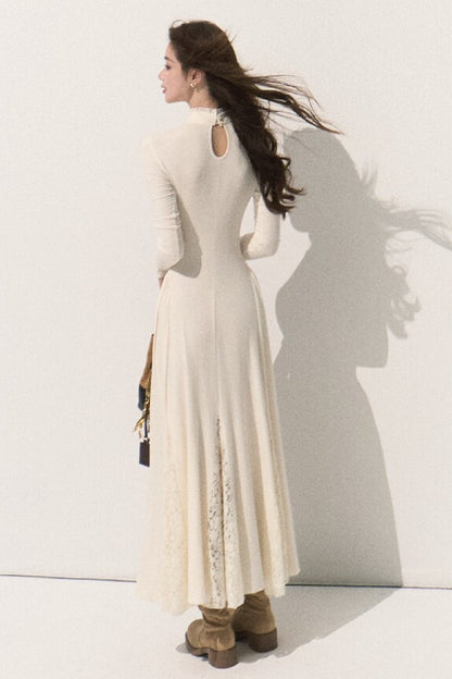 Long-Sleeve High-Neck Knit Dress