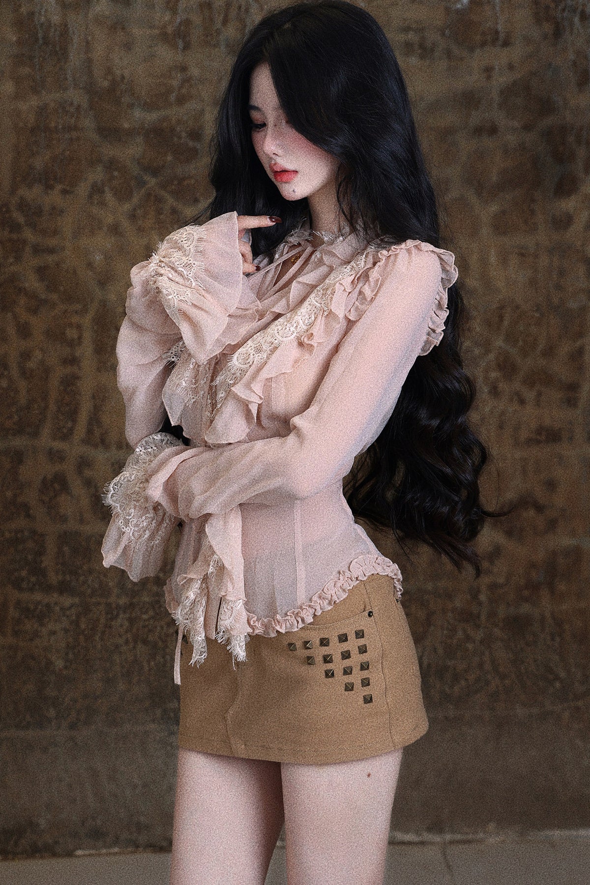 Khaki Rivet Workwear Half Skirt