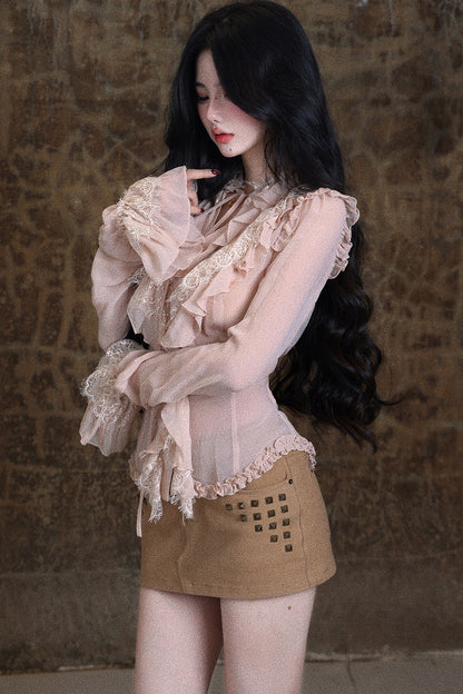 Khaki Rivet Workwear Half Skirt