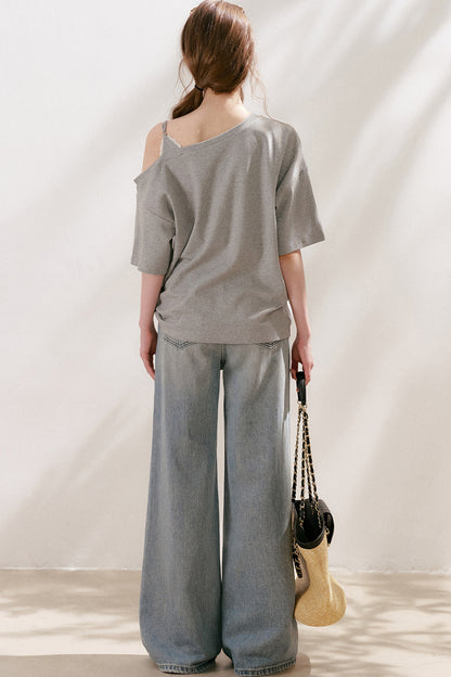 Lace Tie-Up Wide-Leg Jeans