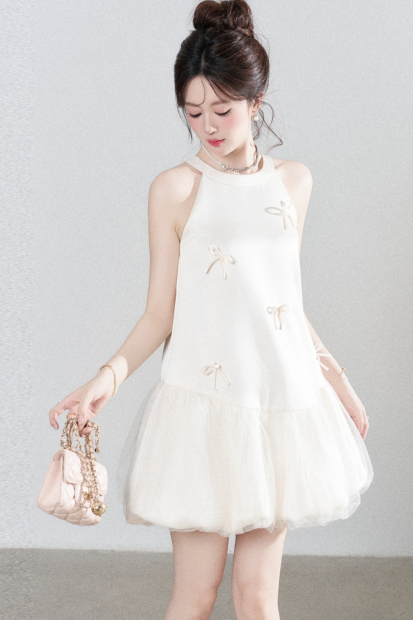 Apricot Halter Mesh Dress