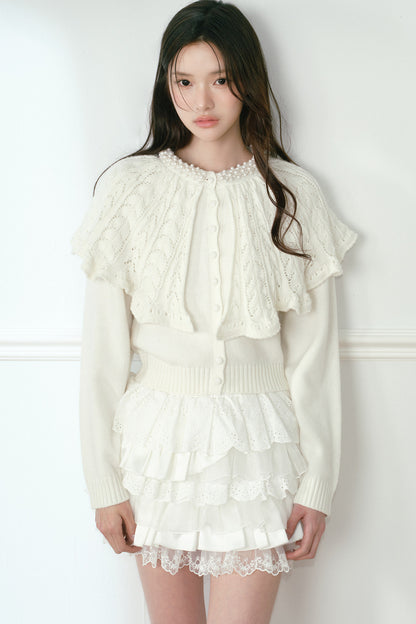 White Pearl Collar Knit Cardigan