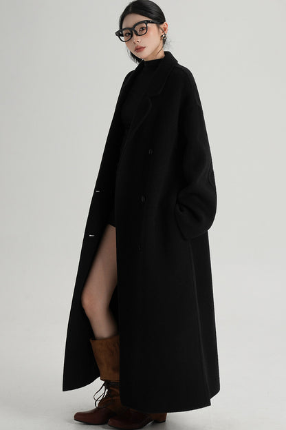 Cappotto ampio lungo in lana double face
