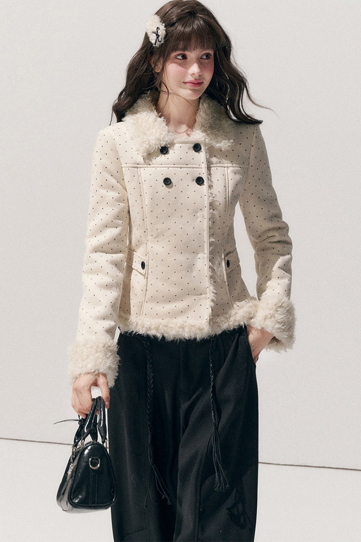 Polka Dot Faux Fur Jacket