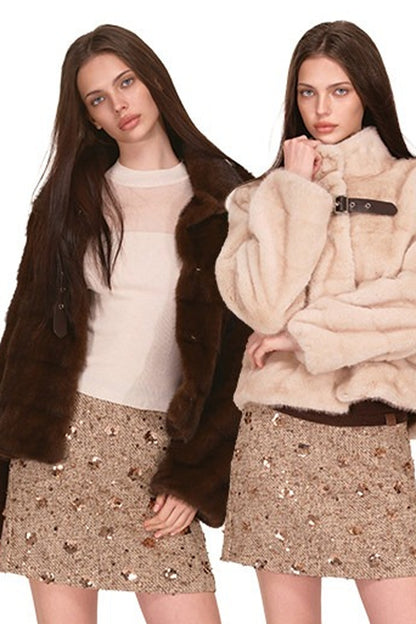 Stand Collar Faux Mink Fur Jacket