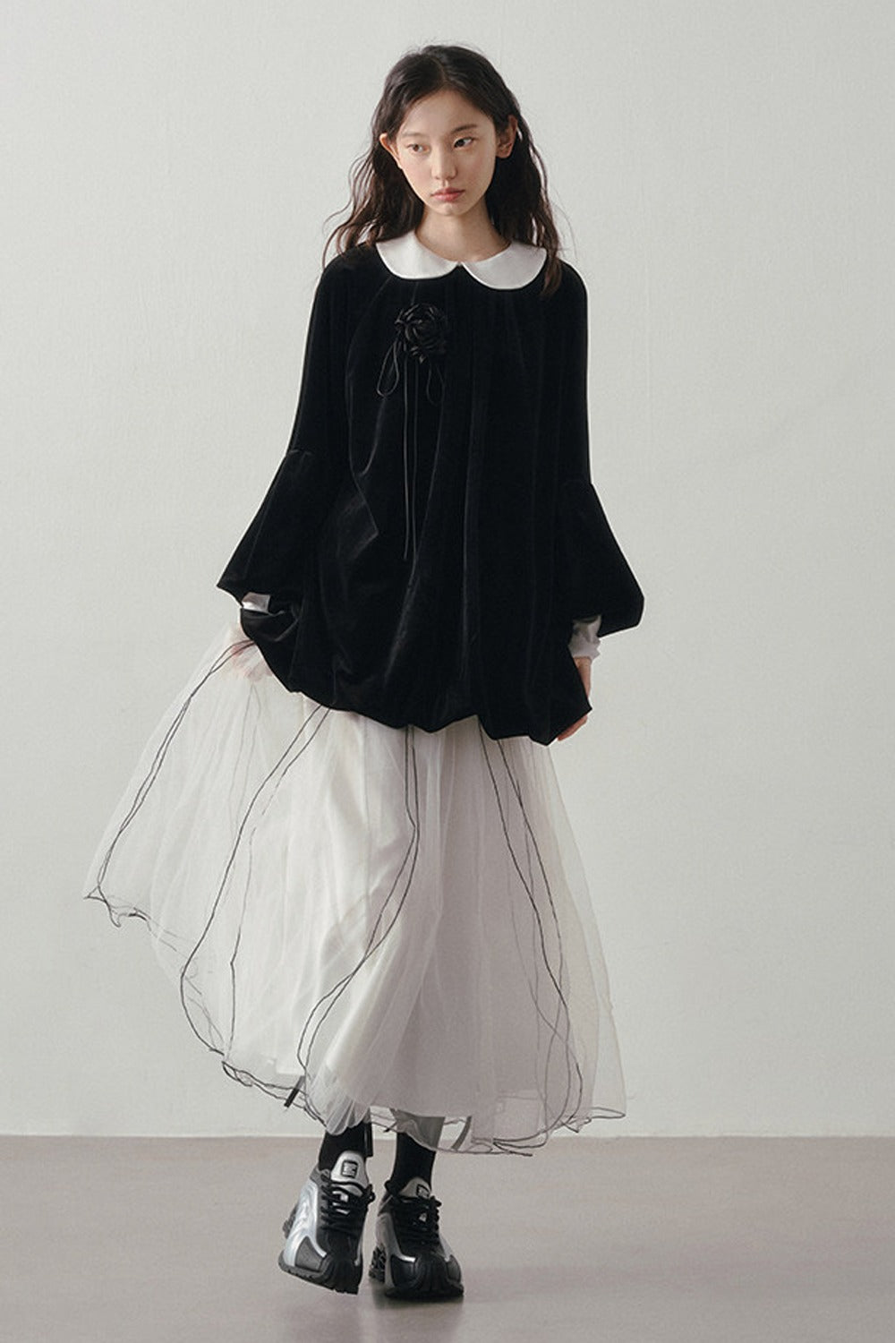 Patchwork Long Sleeve Velvet Tops