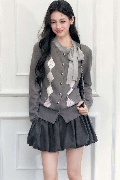 Layered-Look Argyle Sweater And Skirt Set-Up