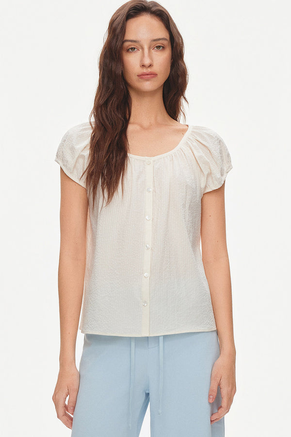 Loose Textured Cotton Seersucker Shirt